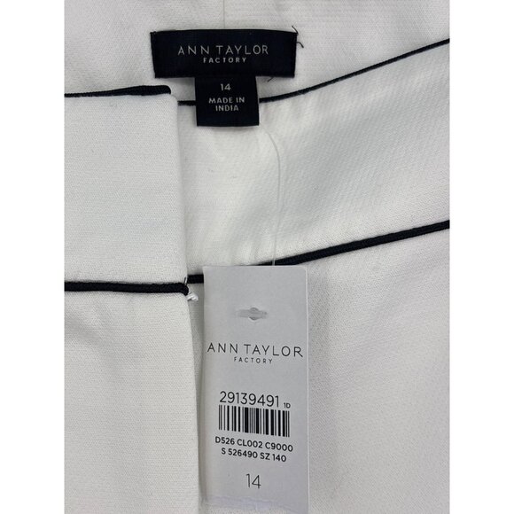 Ann Taylor Factory The Ankle Trouser Pant White With Black Piping Sz 14 NEW - Picture 4 of 6